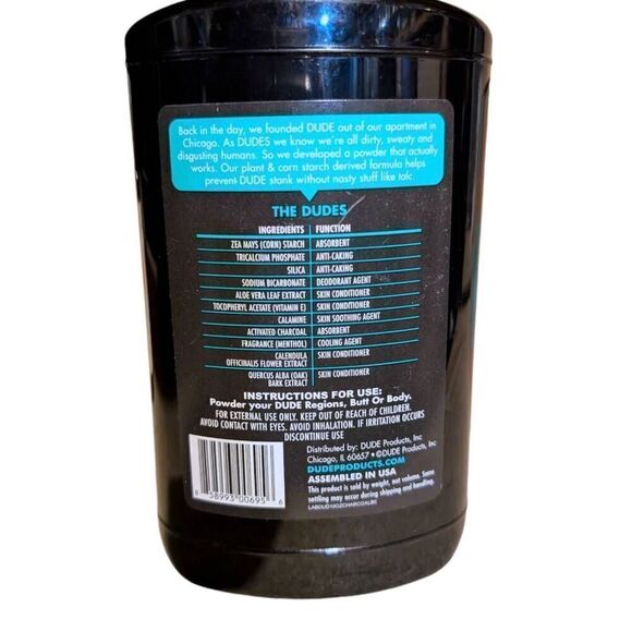 Dude Body Powder Menthol Chill with Charcoal 10 oz Deodorant Absorbs Sweat - Picture 4 of 7